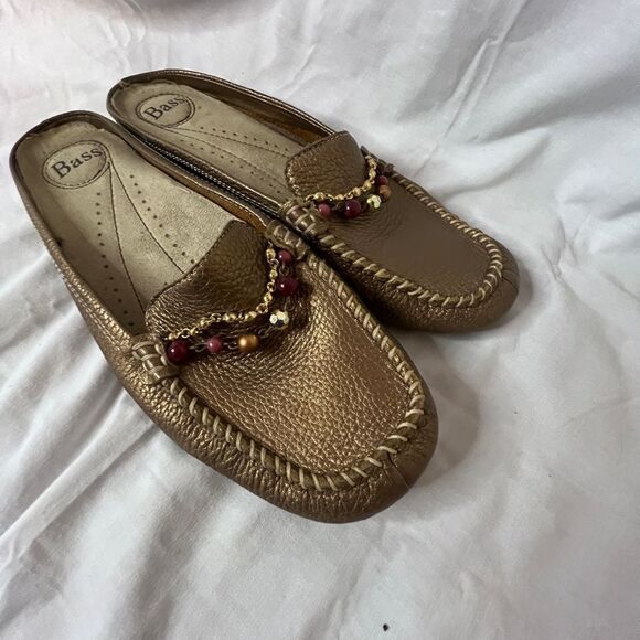 Bass Women's Selene Slip On Mules size 6.5 M Upper Leather Gold color beaded - Picture 7 of 7